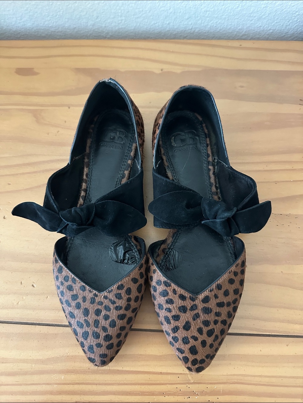Gianni Bini Brown Leopard Print Pointed D'Orsay Flats with Black Bow